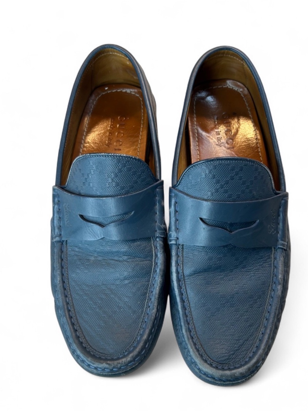 Gucci Men's Navy Blue Leather Penny Loafers
